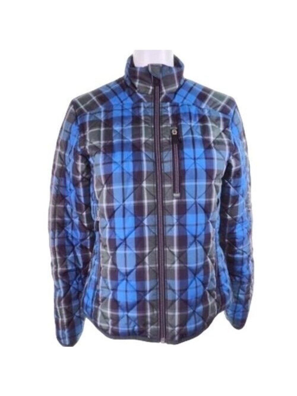 Lands End Womens Puffer Coat  XS P Insulated Primaloft Quilted Blue Green Plaid